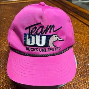 Vintage Ducks Unlimited Team DU Snapback Hat Pink Rope Cap Mallard Embroidery
